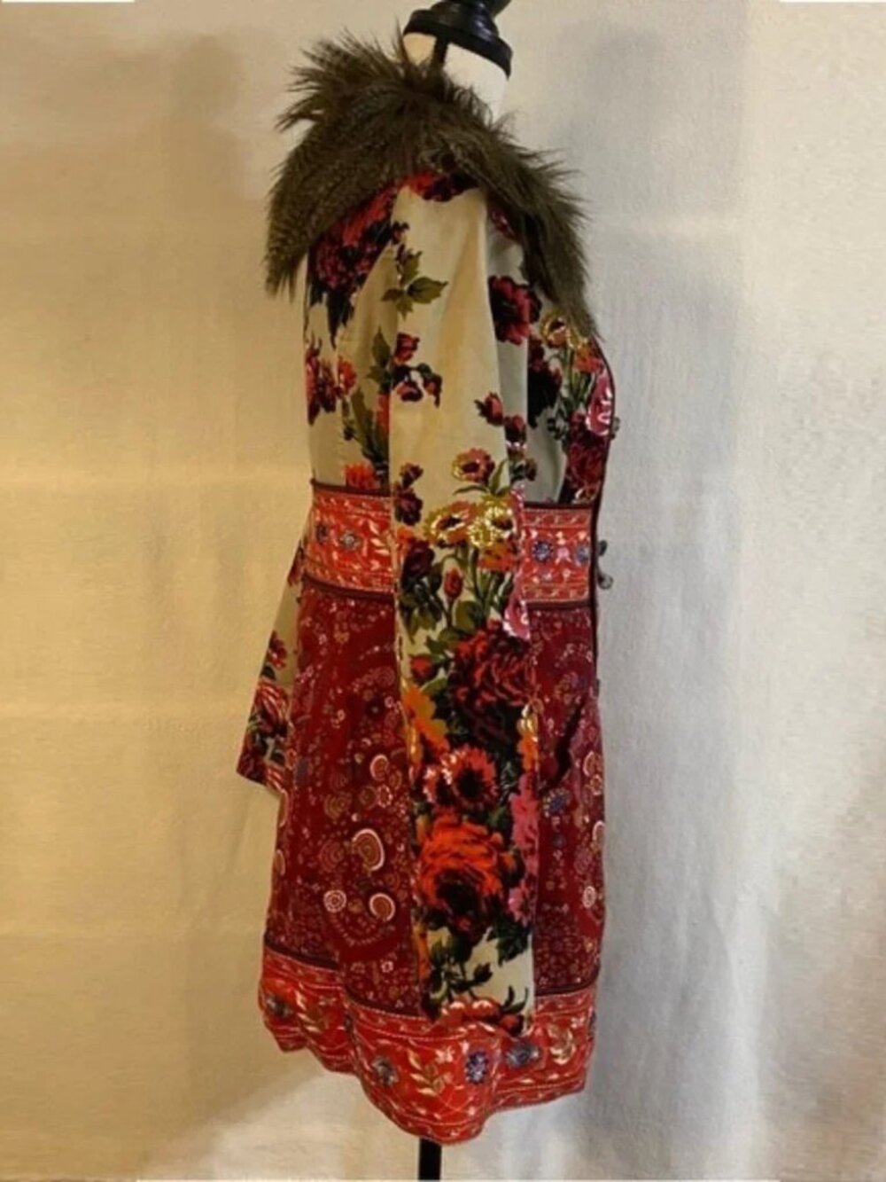 Elevenses Anthropologie Karelia velvet embroidered faux fur collar jacket coat - Picture 3 of 16